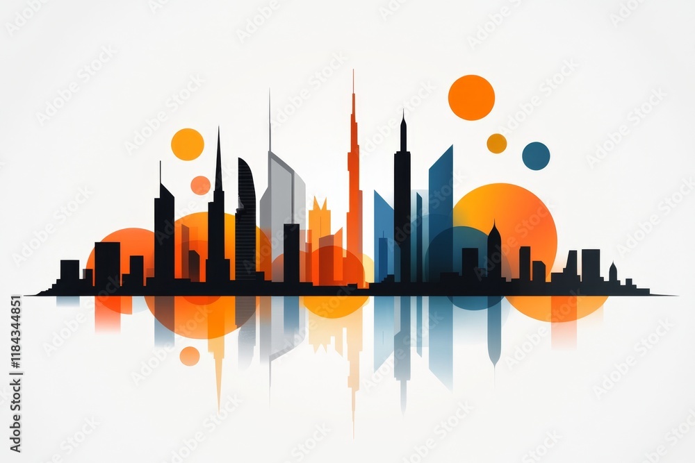 Aufkleber A flat design of the Dubai Frame, with simple rectangles and a gradient background to highlight its iconic shape