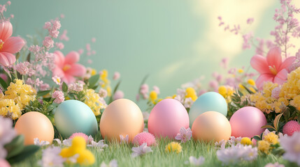 Fototapeta premium Easter background with easter eggs and decorative elements