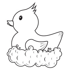 A rubber duck. A children's bathing toy. Inflatable cute duck in doodle style. A separate illustration.