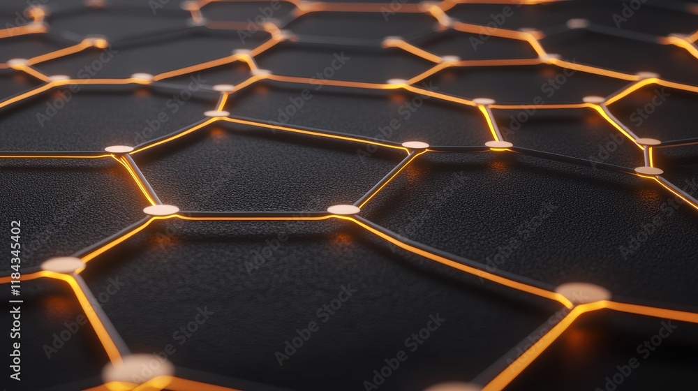 Poster futuristic hexagonal pattern with glowing lines and textured background surface