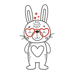 Love rabbit animal isolated, line design, valentines animal, kids illustration