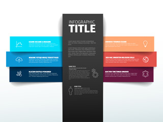 Infographic with a central black column text, surrounded by colorful horizontal bars. The layout is organized and vibrant, highlighting a modern infographic design.