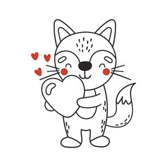 Love fox animal isolated, line design, valentines animal, kids illustration