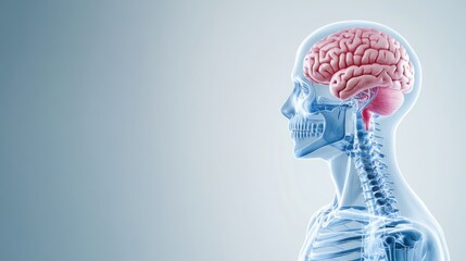 Detailed Illustration of Human Skeleton and Brain Anatomy for Educational and Medical Use