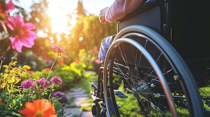 Accessibility in Nature: Wheelchair User in a Beautiful Garden