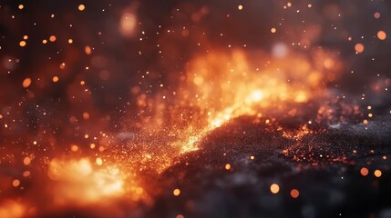 Abstract fiery background with glowing embers and sparks.