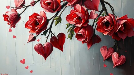 Romantic Valentine's Day Background with Hearts, Roses- Ideal for Celebrations and Love-Themed Designs