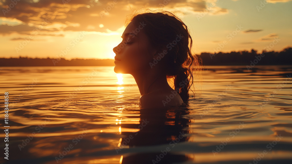 Poster a sunset silhouette capturing the essence of quiet self-reflection and personal insight self-reflect