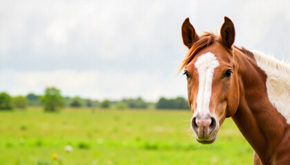 Naklejka premium American Paint Horse gazing in open pasture, serene beauty