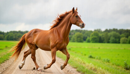 Obraz premium Graceful Paso Fino horse galloping on rural path, natural beauty