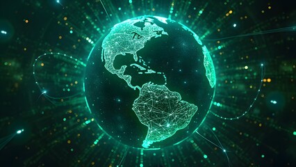 Obraz premium Mesmerizing 360° Digital Globe, Global Network, Data Flow, and Technological Advancements
