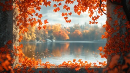 Fototapeta premium Vibrant Autumn Maple Leaves Framed by Nature