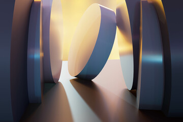 Warm light on abstract background with geometric forms