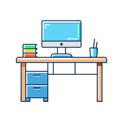 computer desk vector icon, furniture vector illustration - simple illustration of computer desk perfect for logos, and furniture-themed designs.