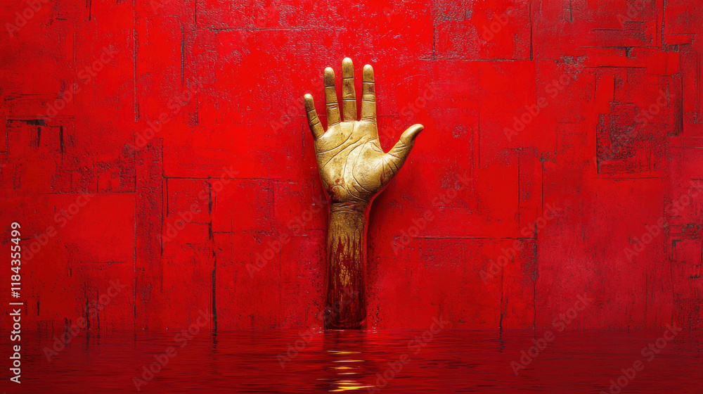 Poster serial killer, a haunting image of a hand emerging from a vibrant pool of red, evoking emotions of y