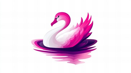 Fototapeta premium Elegant pink and white swan gracefully gliding on calm water. A vibrant digital illustration.