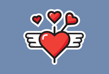A charming illustration of a winged heart with three arrows, symbolizing the feeling of romantic love. Perfect for Valentine's Day.