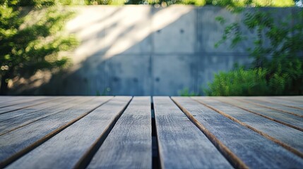 Fototapeta premium Outdoor Wooden Deck with Gray Concrete Wall