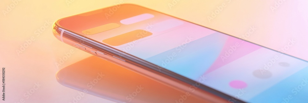 Aufkleber modern smartphone displays a colorful messenger chat interface in bright lighting conditions. genera