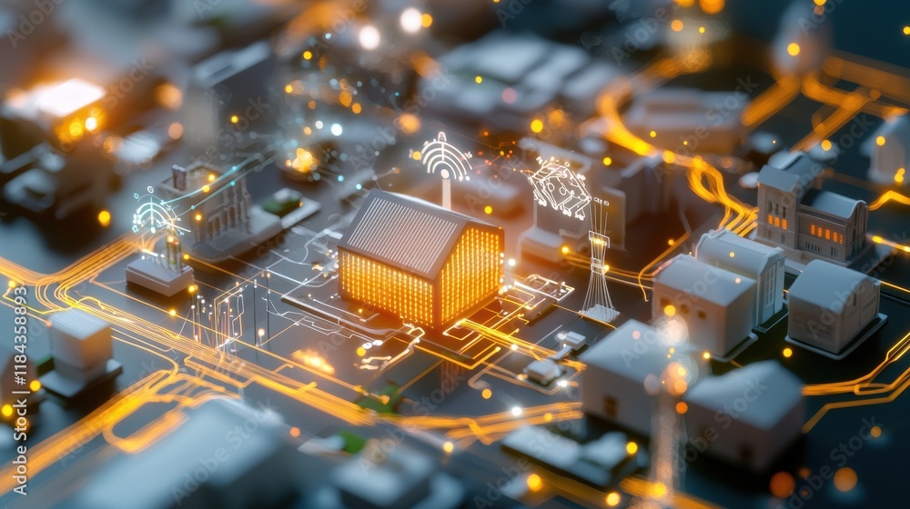Poster futuristic smart city with advanced digital infrastructure and interconnected technology systems