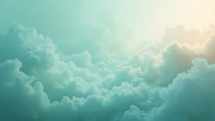 Abstract Pastel Teal Cloud Background, Soft Swirling Clouds, Ethereal Lighting, Dreamy Gradient Sky