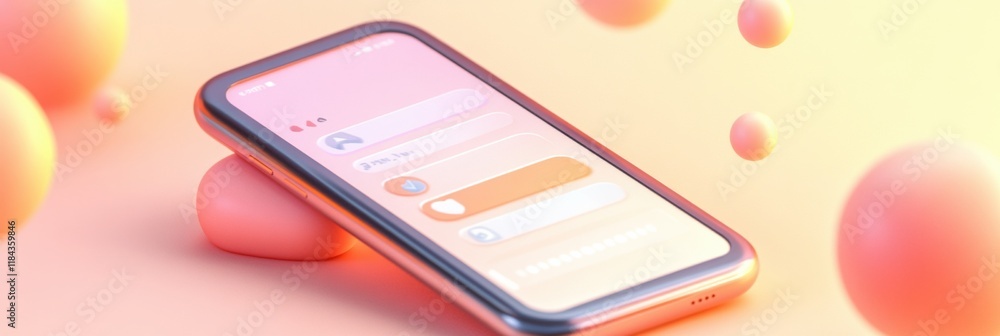 Aufkleber Close up of modern smartphone showing messenger chat with colorful background and abstract shapes floating. Generative AI