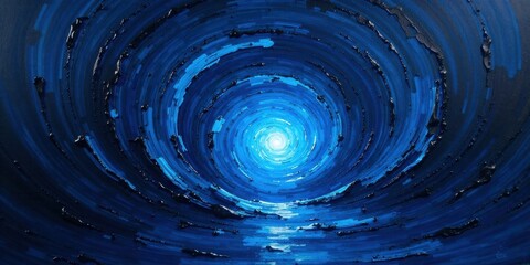 Abstract Blue Swirl Vortex  A Textured, Impasto Painting of a Spiraling Tunnel Leading to Light