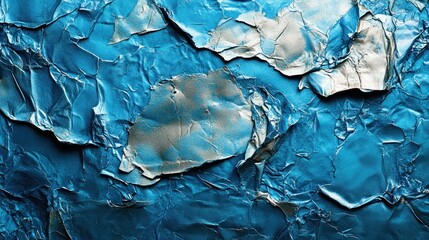 Obraz premium Abstract blue and silver crumpled foil texture background.