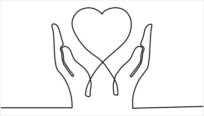 Hand Making A Heart continuous one line drawing Vector Illustration