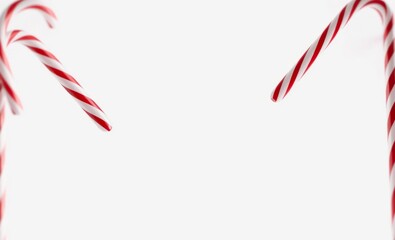 Candy canes, white background, minimalist, festive, red and white stripes, holiday theme, partial view, cropped composition, clean lines, seasonal motif, simple design, graphic style, Christmas decora