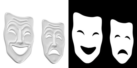 3D rendering illustration of Comedy and Tragedy Theater Masks