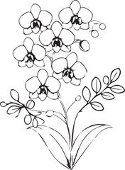 Birth flower vector illustration, beautiful calla flower wall decor, hand-drawn coloring pages calla flower drawing of artistic Orchid flower engraved ink art, Orchid flower tattoo designs