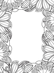 Fototapeta premium All these designs are hand-drawn and unique Beautiful Flowers Border black and white illustration for adult coloring book, This is a printable Beautiful Zentangle Coloring page for KDP Interior,