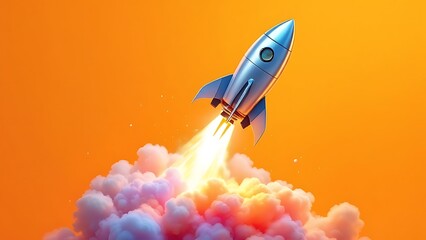 Toy yellow space shuttle or rocket on yellow background. Minimalism, conceptual pop, fresh idea or startup