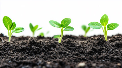 young plant growing from soil on white background