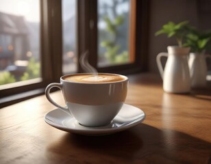 Obraz premium A warm cup of coffee or tea on a quiet morning, calm, relaxing