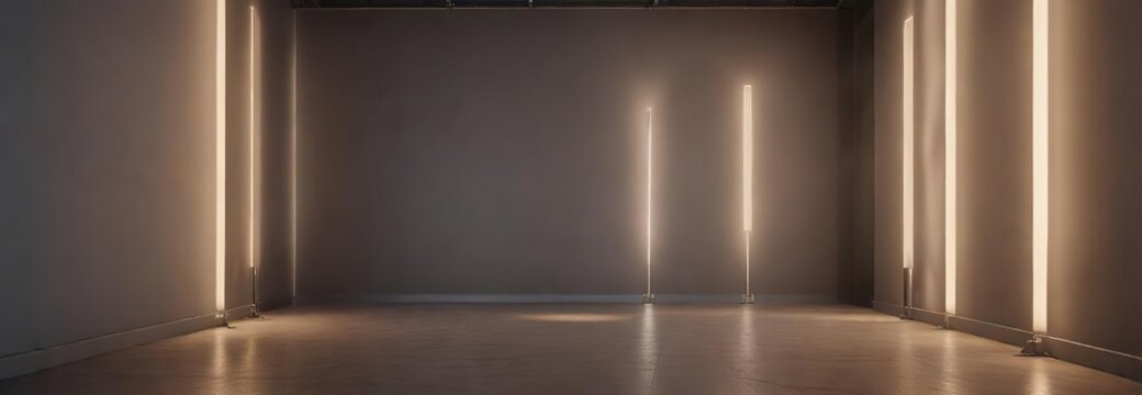 Brightly lit space with vertical lamps and minimal clutter, bright light, modern architecture