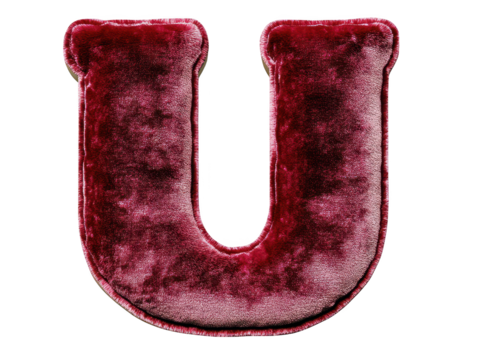 Rich red velvet letter u, luxurious texture for exquisite monograms and elegant designs