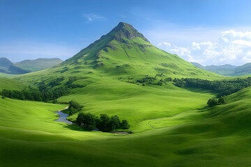 Fototapeta premium Green Mountain Valley Landscape Image