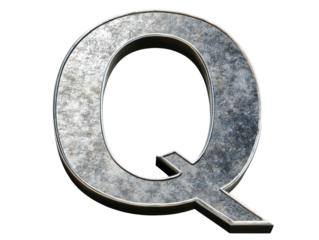 Sleek metallic letter q on a dark background, modern industrial design concept for typography and graphic design