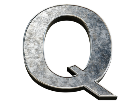 Sleek metallic letter q on a dark background, modern industrial design concept for typography and graphic design
