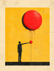 Serial killer, A shadowy figure holds a red balloon, creating a striking contrast in this high-fidelity digital image, perfect for thematic and artistic projects.