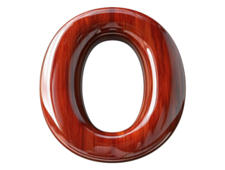 3d render of wooden letter o on a black background, rustic, textured alphabet character for design