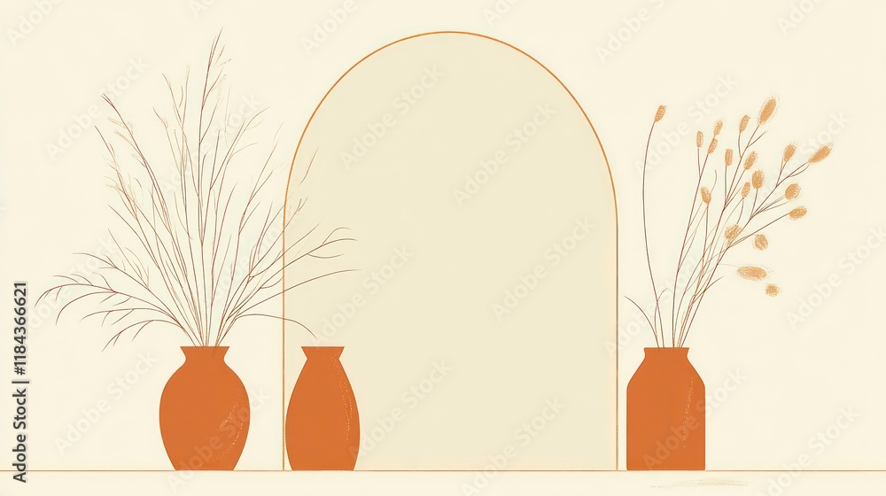 Aufkleber vector illustration of minimal line style arch and oval shape boho frame