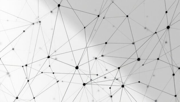 Abstract geometric network with interconnected lines and nodes on white background