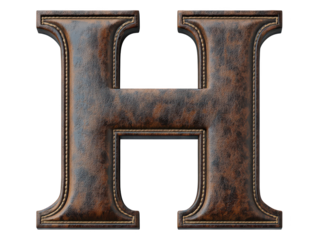 Vintage leather letter h, rustic alphabet design for antique and retro decor