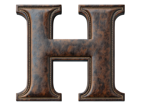 Vintage leather letter h, rustic alphabet design for antique and retro decor