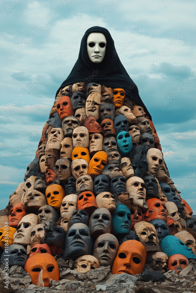 Poster serial killer, a high-fidelity image of a figure wearing a cloak, suitable for stock image use, feat