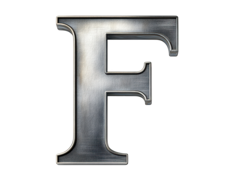 Sleek metal letter f on black, industrial design element for modern projects