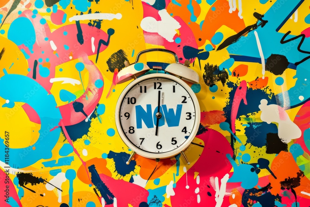 Poster colorful abstract clock design with sticky elements